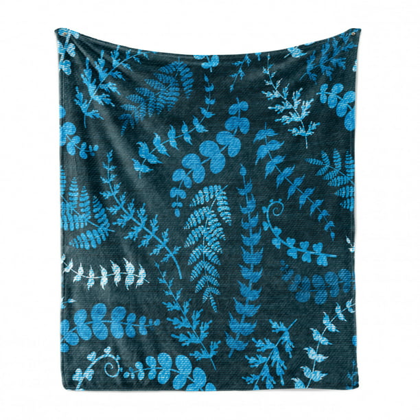 Dark Green Backdrop Floral Swirl Leaves Branches Details Image Cozy Plush for Indoor and Outdoor Use Ambesonne Indigo Soft Flannel Fleece Throw Blanket 60 x 80 Turquoise Pale Blue 